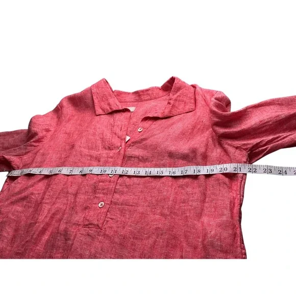 Chicos 100% Linen Tunic Top Red Orange Button Front Long Sleeve Size 2 L NEW - Picture 6 of 13